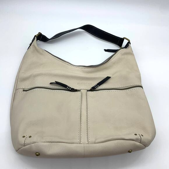 American Leather Co. Hobo Womens Leather Handbag Stone/Black Color - Picture 1 of 7